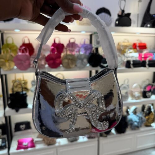 Self-Portrait - The Bow Crescent Micro Bag in a silver metallic finish