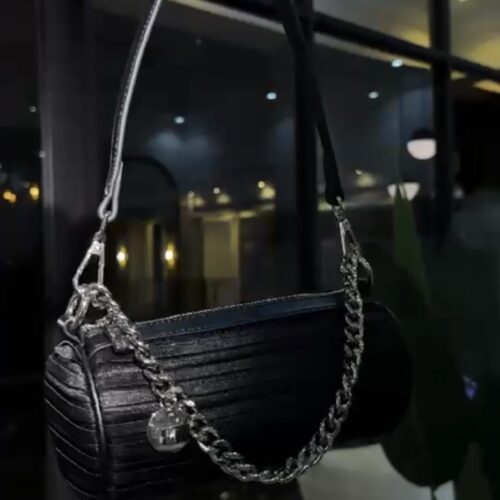 Black Loewe Bracelet Pouch bag in pleated nappa leather